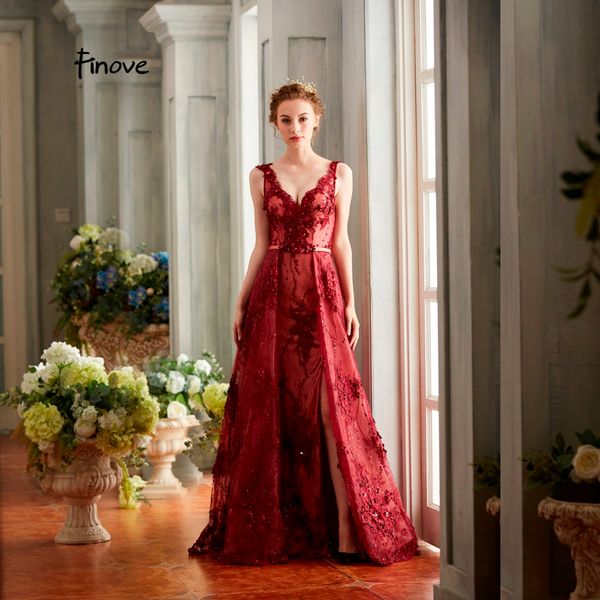 

finove prom dress 2019 long appliques elegant burgundy split side backless woman dress formal party gown vestido de fiesta 13543, Black