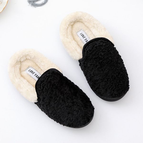 

warm winter fur slippers indoor home mute cute soft plush ball women interior boots house shoes woman slippers zapatos de mujer, Black