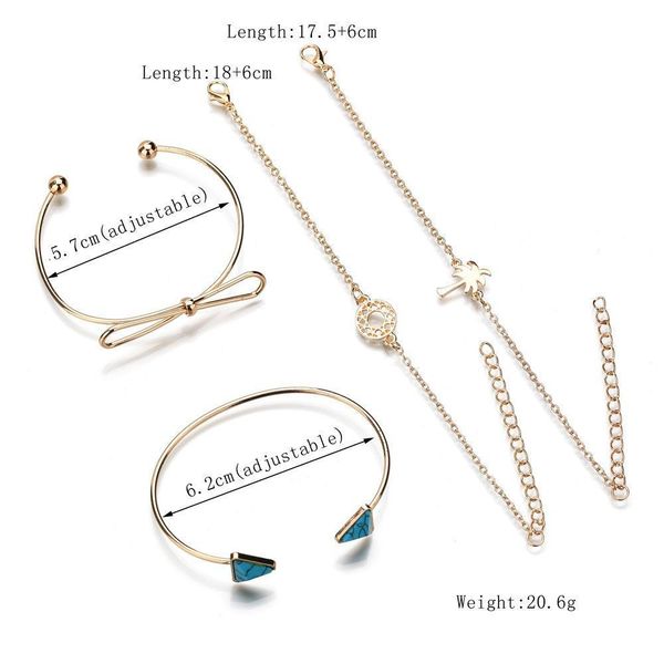 

european and american fashionable personality new style street pat bow coconut tree pine triangle bracelet bracelet set, Silver