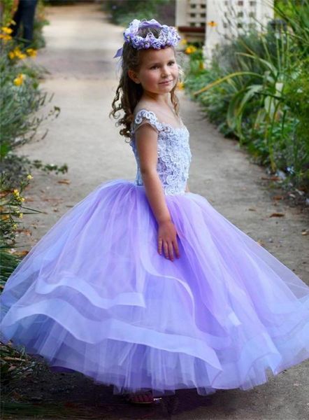 

lovely baby wedding flower girls' dresses sheer neck lace appliques -3d princess party gowns puffy tulle communion pageant dress, White;blue