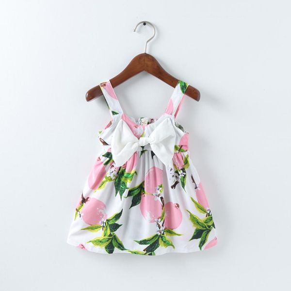 

kids girl's wear spaghetti strap sleeveless cute, elastic back bow tie casual print pattern children dress, Red;yellow