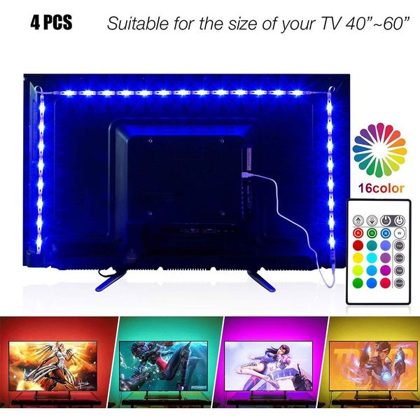 

led strips lights 6.6ft for 40-60in hdtv, dc 5v usb leds tv backlight kit, 16 color changing 5050 bias lighting