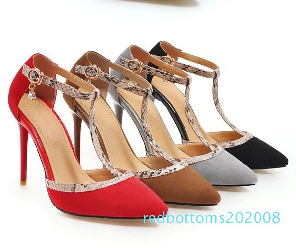 

big size 32 to 43 44 45 46 fashion women t strap high heel designer pumps office lady fashion luxury designer women shoes 08r, Black