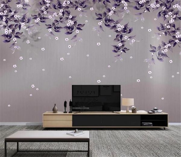 

2019 nordic hand-painted leaves wisteria flowers small fresh background wall indoor tv background wall decoration wallpaper