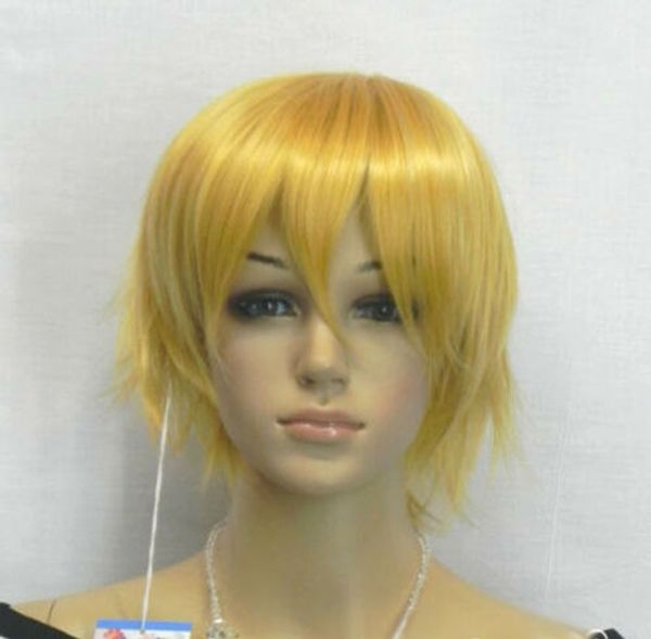 

short light golden blonde straight women lady cosplay party hair wig wigs + cap, Black