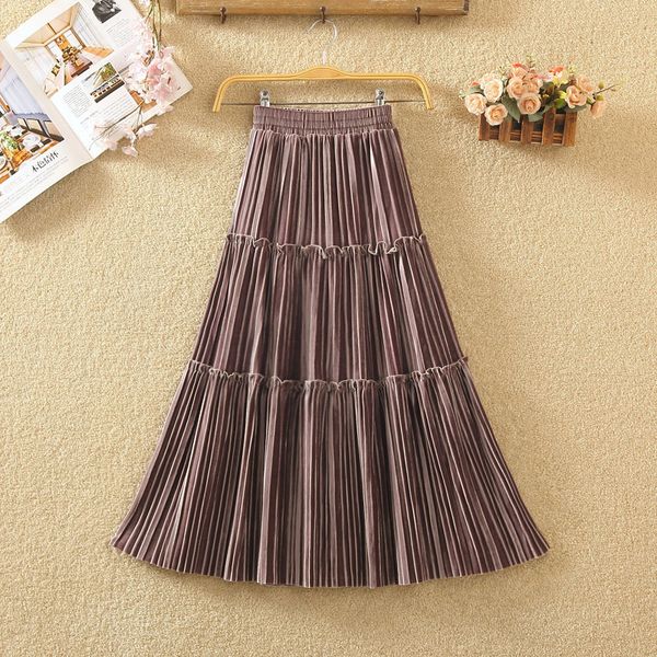 

skirts cake skirt to show thin pleuche bust of tall waist qiu dong a word long velvet pleated in children, Black