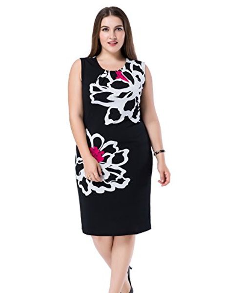 

chicwe women's plus size lined floral printed sleeveless dress - knee length work and casual dress, Black;gray
