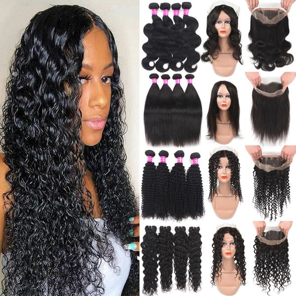 

360 lace frontal with bundle brazilian virgin human hair straight lace frontal closure with bundles 9a pre plucked 360 frontal with bundles, Black;brown