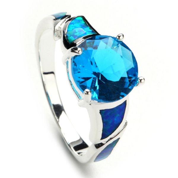 

shunxunze charm punk wedding rings jewelry & accessories for women blue opal and blue cubic zirconia rhodium plated r117 size 6 7 8 9, Silver