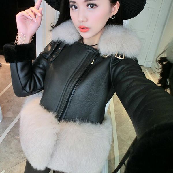 

faux fur women winter jacket black color fashion slim female coat