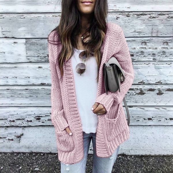 

new cardigan women long sleeve knitted women sweater cardigan autumn winter womens sweaters 2019 sweater coat mujer invierno, White