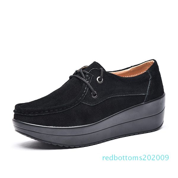 

2019 european and american new ladies casual shoes leather soft bottom wedge with increased platform women shoes size us4-11# r09, Black