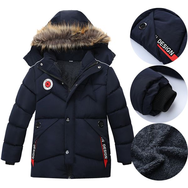 

hooded children winter warm coat jackets for boys fashion winter zipper with pockets coat boy warm kids clothes jaqueta infantil, Blue;gray