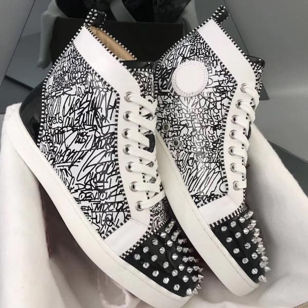 

2019 designer shoe red bottom sneakers high spikes crystal mens trainers 100% genuine leather party wedding shoes big size t09, Black