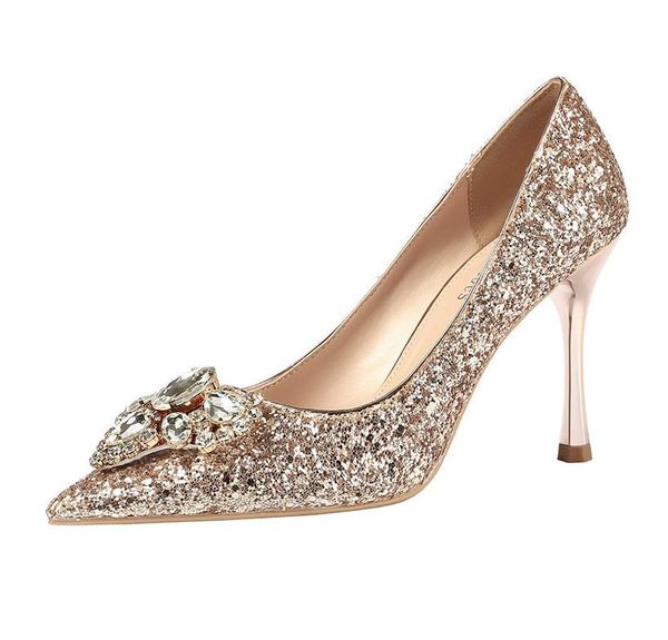 

with box size 34 to 40 glitter crystal sequined pointed high heels designer heels prom shoes bridal wedding shoes, Black