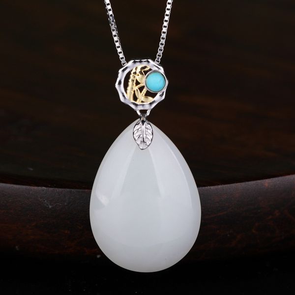 

s925 silver female with certificate of natural bamboo green pine gold and silver buckle droplets hetian jade pendant