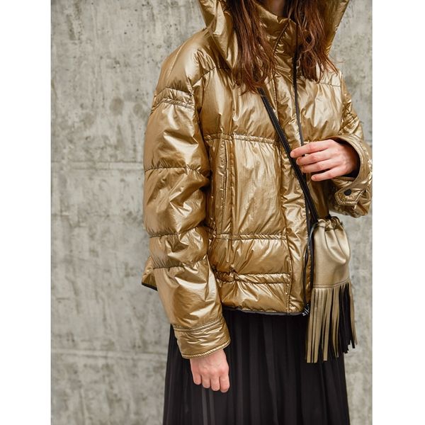 

irinay061 2018 winter new collection casual oversized gold white duck down jacket women, Black