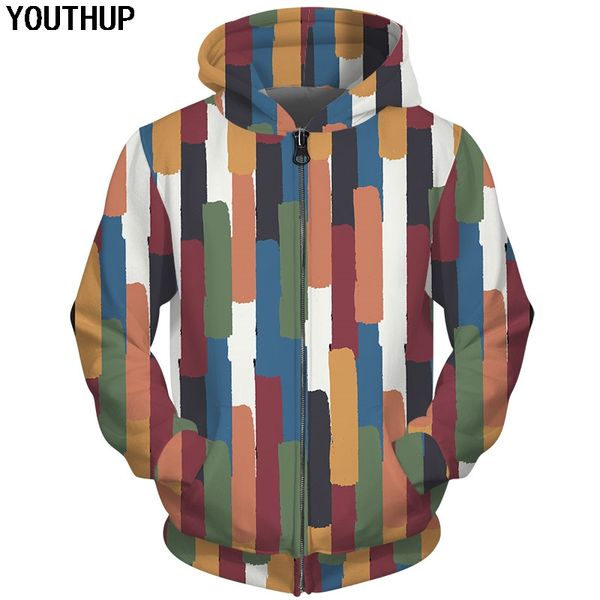

youthup 2018 paint stripes print 3d hoodies for men women zipper hooded hoodies sweatshirts men funny coat plus size streetwear, Black