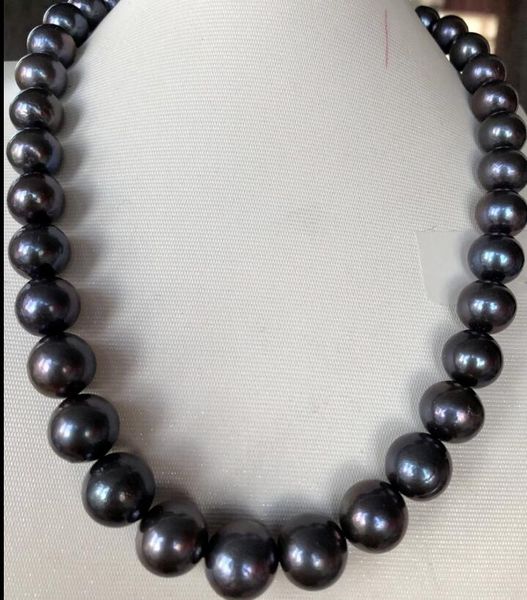 

huge 11-14mm stunnng tahitian round black green pearl necklace 18"19"925s fine pearls jewelry, Silver