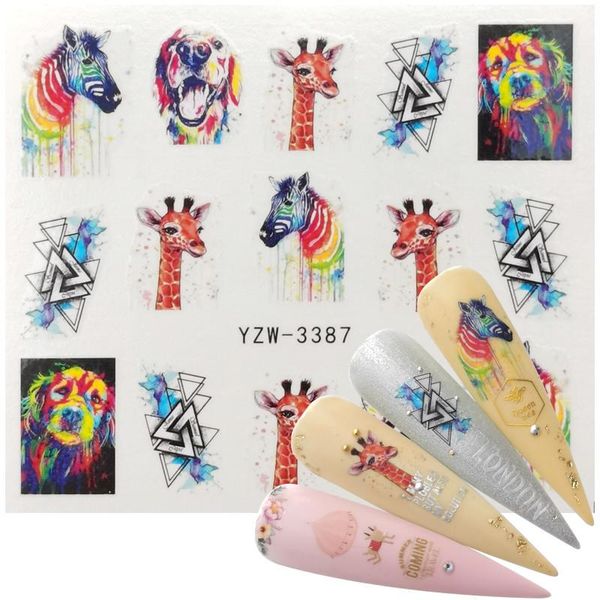 

nail transfer water sticker creative colourful cute elk panda animal designs for nail art decoration manicure watermark decal, Black