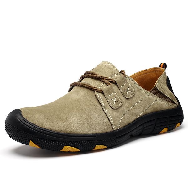 

hand stitched quality leather hiking shoes men casual low lace up sneakers non slip single & fluff shoe big size 45 46 47 48