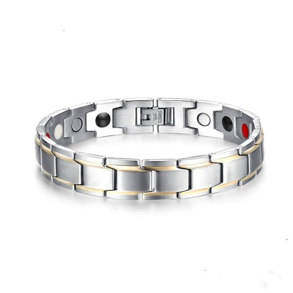 

12mm magnetic health bracelets for men stainless steel fashion germanium magnetic therapy jewelry pulsera bijoux dropshipping, Golden;silver