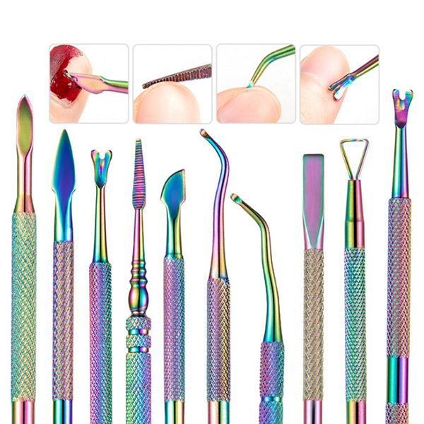 

11 style dual-end stainless steel nail cuticle pusher spoon remover trimmer dead skin manicure pedicure cleaner nail tool
