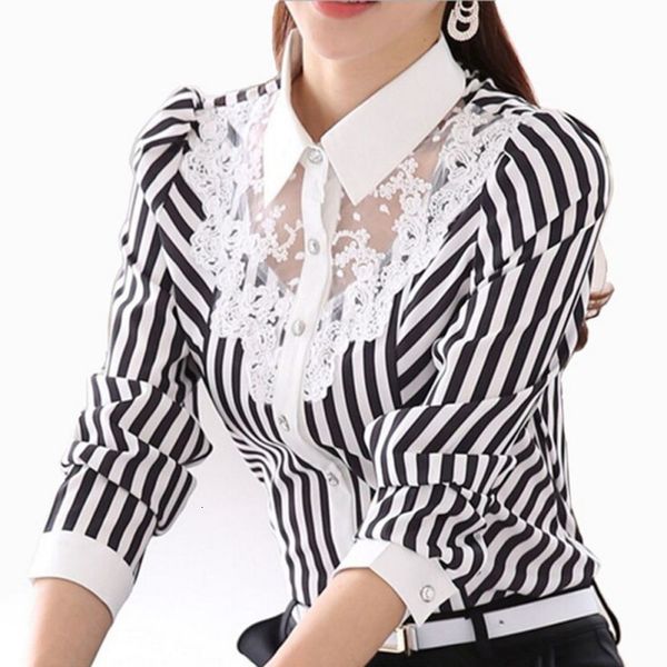 

womens clothing womens blouses cap sleeve women fashion blouse long sleeve lace striped turn down blouses official female autumn, White