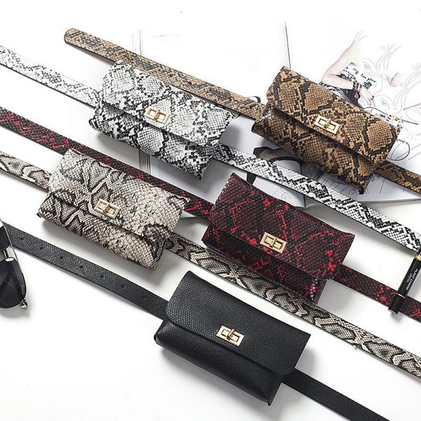 

women vintage fanny fashion snake pattern pu leather detachable belt mobile phone package snake skin camel serpentine waist bag