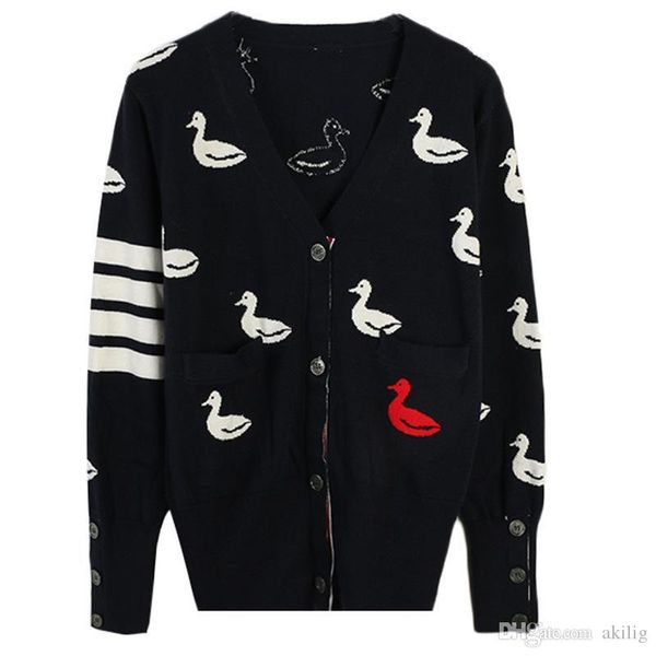 

fashion trend autumn new women's color contrast duck embroidery embroidery cardigan coat thin section women's sweater size s, White;black
