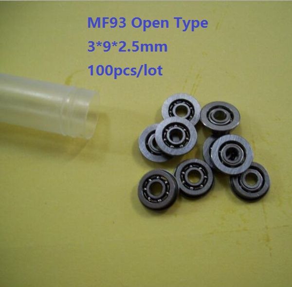 100 pçs / lote MF93 Tipo Aberto 3x9x2.5mm Miniatura flange Rolamento De Esferas profundo sulco flangeado rolamento 3 * 9 * 2.5mm