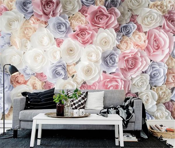

3d digital print wallpaper hand-painted floral garden rosette tv sofa wall decoration practical and beautiful wall paper