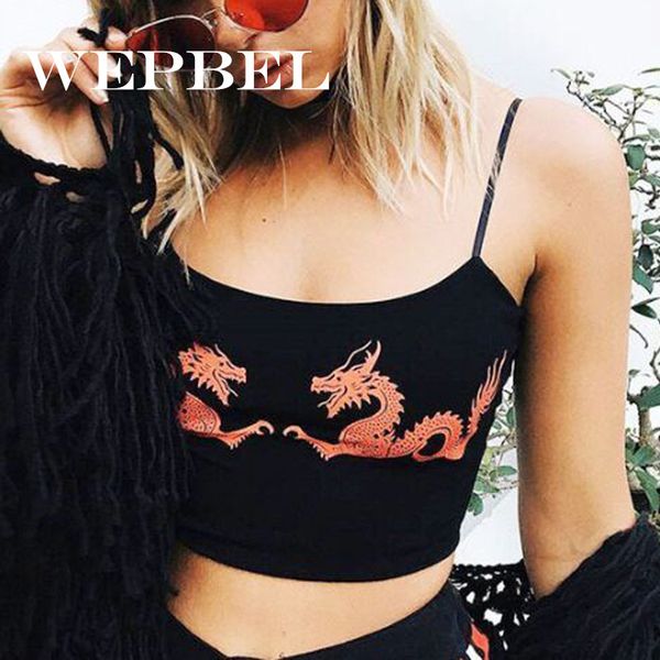 

wepbel chinese dragon print sling vest women straps sleeveless camisole dragon pattern fitness tight tank, White