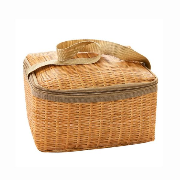 

outdoor camping picnic bag rattan plaited braided lunch bags box thickened waterproof thermal insulation storage bento box
