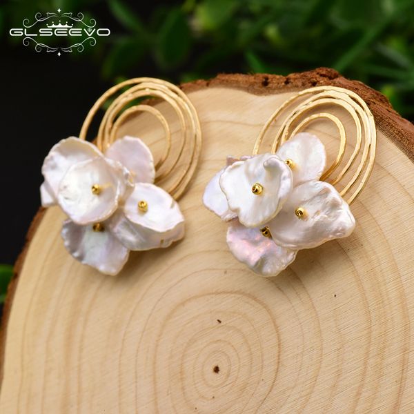 

glseevo natural fresh water baroque pearl handmade boho stud earrings for women party gifts earrings fine jewelry brincos ge0584 cj191128, Golden