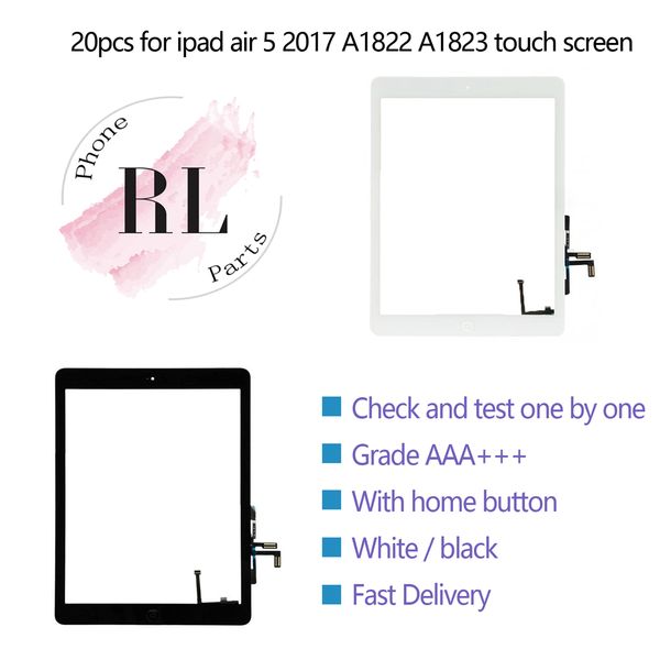 

20pcs new 2017 a1822 a1823 touch screen for ipad 5th generation 5 external digitizer glass front panel