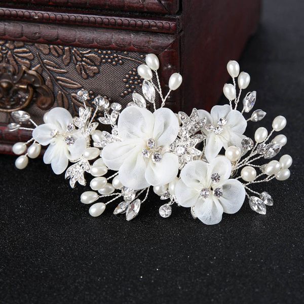 

handmade floral hair pins tiaras pearl rhinestone crystal hair jewelry hairgrips clip bridal wedding headpiece hair accessories, Golden;white
