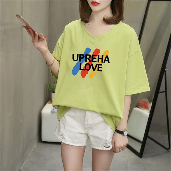 

2020 loose plus size half sleeve letter printing ins all-match short-sleeved women's t-shirt fashion t-shirt underpants, White
