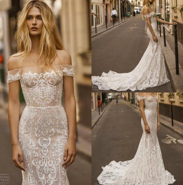 

gali karten 2019 new mermaid wedding dresses off shoulder lace wedding gowns court train bohemian beach bridal dress custom, White