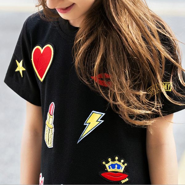 

kids girls dress for teenager girl summer casual dress 6 8 10 12 14 16 years love applique black dresses children girls clothes y200226, Red;yellow