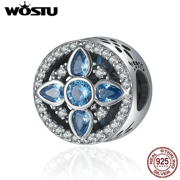 

wostu подлинная 925 стерлингового серебра crystalized цветок, синий cz бисер подходят оригинальные браслеты шарма марка подарка ювелирных из, Blue;slivery