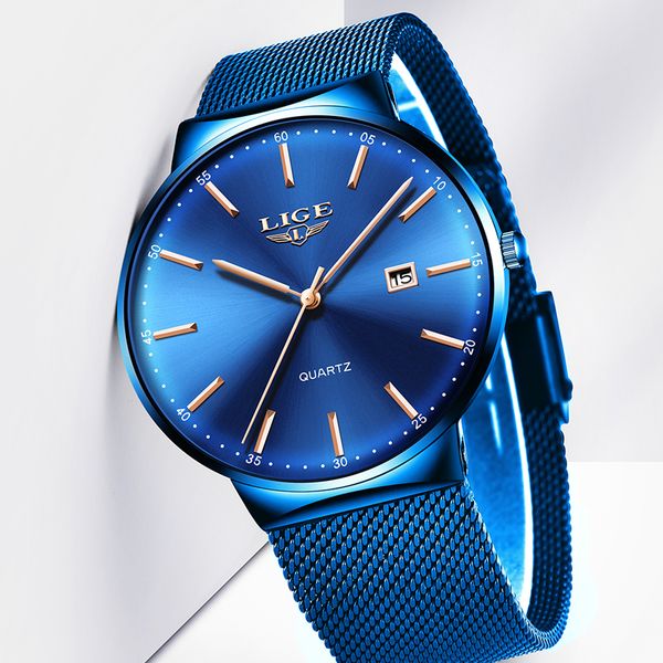 

2019 lige mens watches men's casual quartz watch men stainless steel strap waterproof watch relogio masculino, Slivery;brown