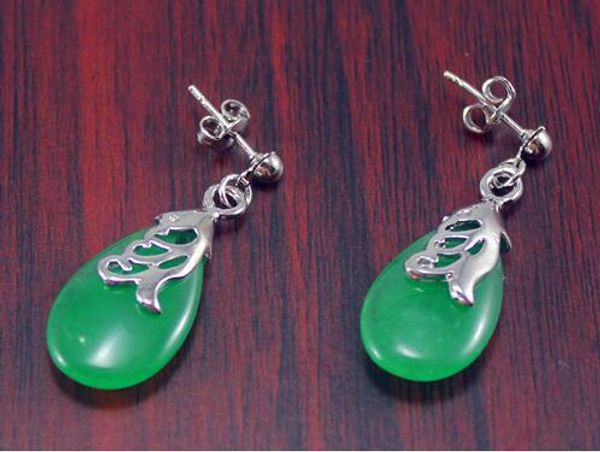 

envÃ­o de jade verde gota pendiente, Silver