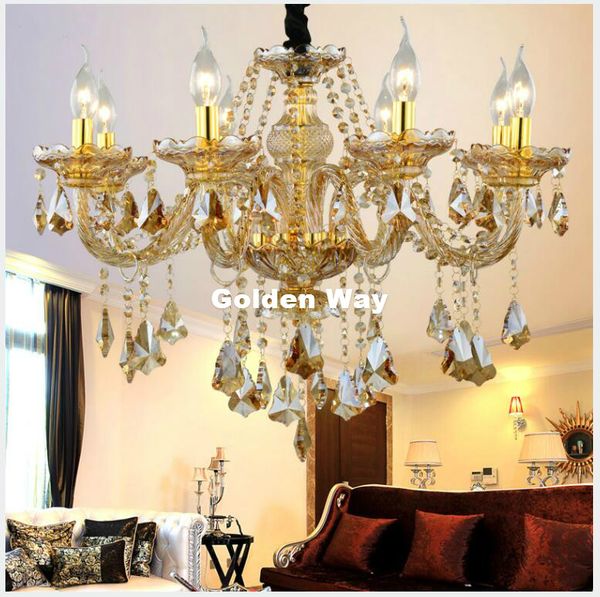 Frete grátis europeu moderno Vela de cristal Lustres de estar Quarto Sala de jantar Modern Ouro E14 candelabro decoração Home