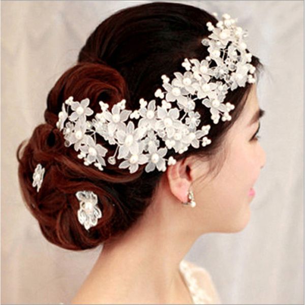 

fashion women hair comb bride wedding hair clip headbands handmade flowers crystal pearl beads decor ladies hairs accessories, Golden;white