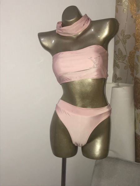 

three- point swimsuit for women summer two-piece bikini suits set swimming with letters beach bathing suits clothes, White;black