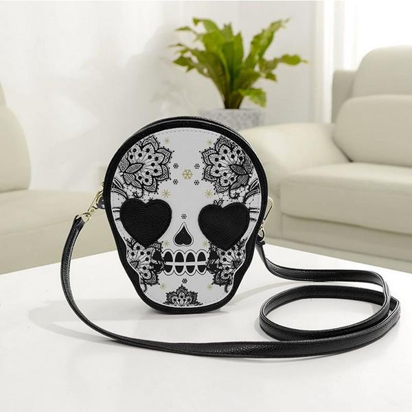 

fashion 2019 vintage women messenger bags skeleton pattern women mini pu leather skull shoulder bag crossbody bag bolsa feminina