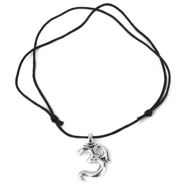 

fashion silver sanskrit yoga gymnastics pendant necklace black rope chain jewelry
