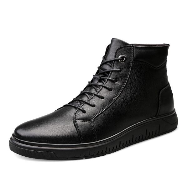 

youki mens winter boots fur black leather shoe male high boot plush warm snow shoes casual leather footwear genuine