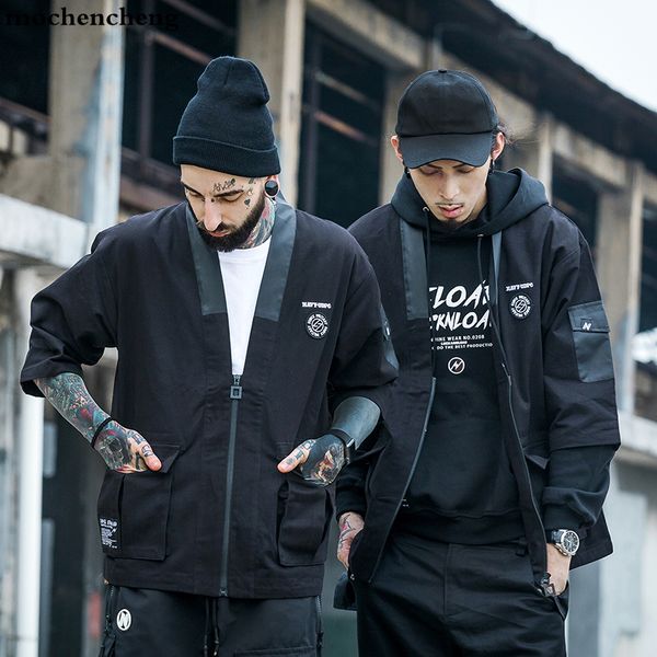 

mens japanese kimono jackets male front pockets jacket streetwear 2018 hip hop fashion casual coats kj51, Black;brown